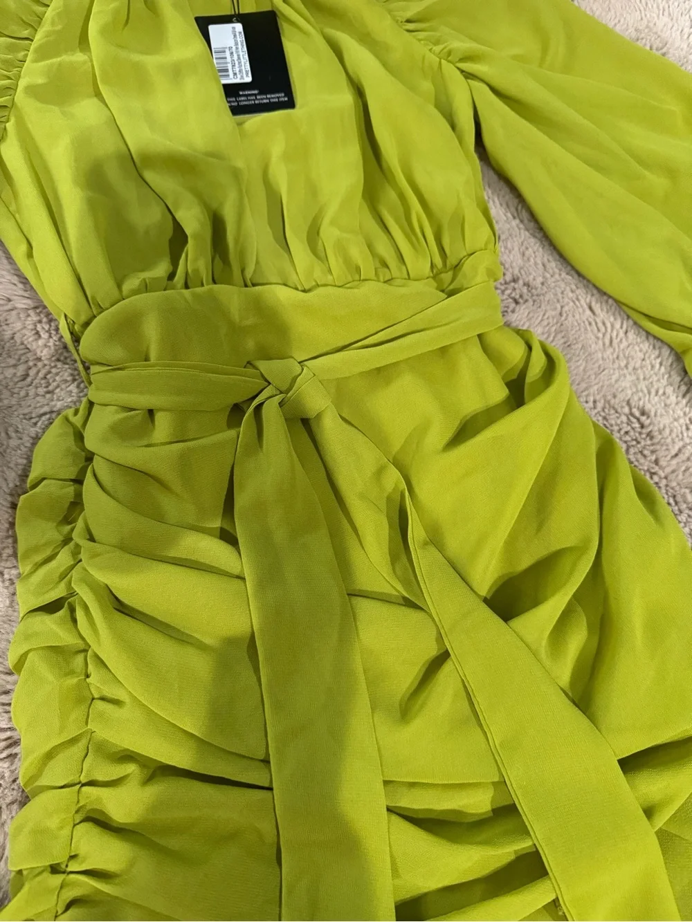 Pretty Little Thing Lime Green Ruffle Dress Size 4 - Picture 2 of 8